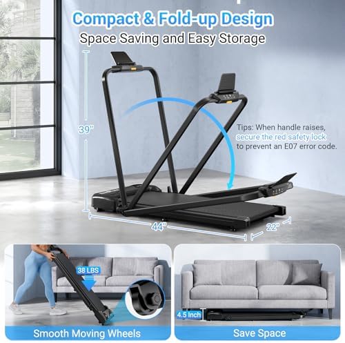 THERUN Walking Pad, 2.5 HP Under Desk, 2 in 1 Foldable for Home, Walking Pad with Handle Bar, 15" Widened Running Belt with Remote Control & LED Touch Screen