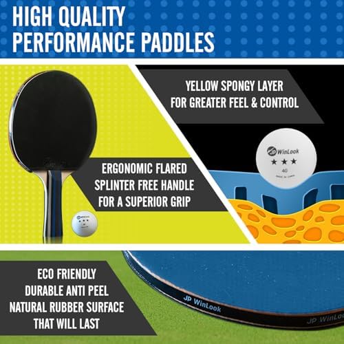 JP WinLook Ping Pong Paddles Sets - Portable Table Tennis Paddle Set with Ping Pong Paddles Professional Case & Ping Pong Balls - Premium Table Tennis Racket Player Set for Indoor & Outdoor Games