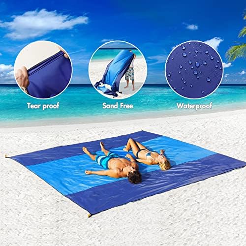 MIULEE Beach Blanket Waterproof Sandproof, Extra Large 110" x 114" Beach Mat Oversized for 5-8 Adults, Portable Lightweight Outdoor Blanket with 4 Corner Pockets for Hiking, Picnic, Travel, Camping