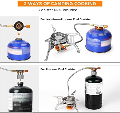 Odoland 3500W/6800W Windproof Camp Stove Camping Gas Stove with Fuel Canister Adapter, Piezo Ignition, Carry Case, Portable Collapsible Stove Burner for Outdoor Backpacking Hiking and Picnic