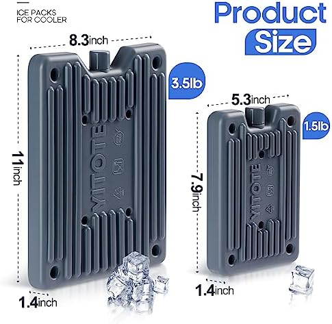 Yitote (3.5LB) Pre-Filled Hard Ice Packs for Coolers Long Lasting Reusable(2Packs),Cooler Ice Packs for Lunch Bags,Lunch Box Ice Packs Reusable Freezer Packs for Cooler Backpack.