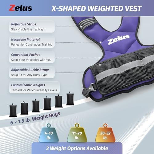 ZELUS Weighted Vest for Men and Women | 4-10lb/11-20lb/20-32lb Vest with 6 Ironsand Weights for Home Workouts | Adjustable Body Weight Vest Exercise Set for Cardio and Strength Training