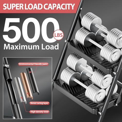 KINGRACK 2 Step Ladder, Folding Step Stool with Safe-Lock Design, 500 lbs Sturdy Steel Ladder with Wide Anti-Slip Pedal, Convenient Handrail for Household and Kitchen, Black