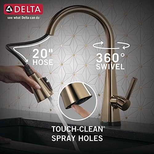 Delta Faucet Lenta Gold Kitchen Faucet Touch, Touch Kitchen Faucets with Pull Down Sprayer, Kitchen Sink Faucet, Faucet for Kitchen Sink, Touch2O Technology, Champagne Bronze 19802TZ-CZ-DST