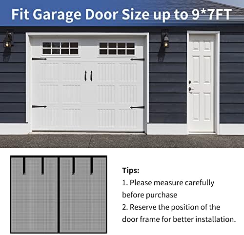 Magnetic Garage Screen Door for 1 Car Garage Doors 9x7FT- Reinforced Self Sealing Fiberglass Mesh Door with 4 Strapping Tapes, High Energy Magnets,Hands Free Door Screen with Closure Weighted Bottom