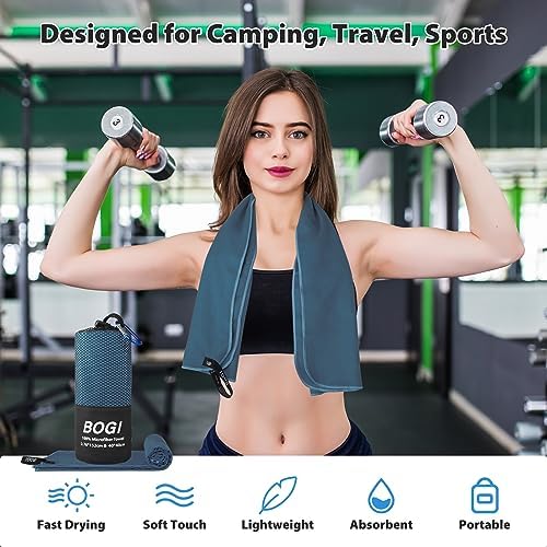 BOGI 4 Pack(8 pcs) Microfiber Travel Sports Towel-Quick Dry Towel, Soft Lightweight Microfiber Camping Towel Absorbent Compact Travel Towel for Camping Gym Beach Bath Yoga Swimming Backpacking-Large