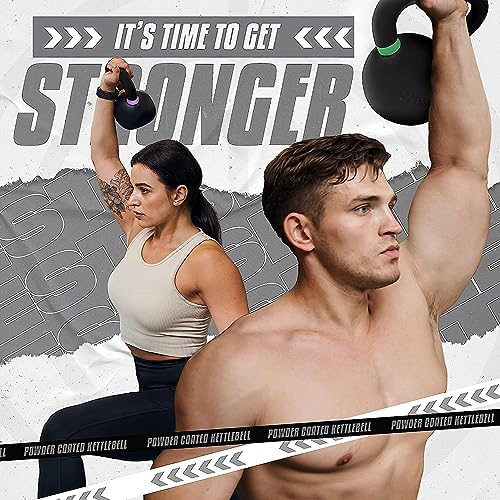 Yes4All Powder Coated Cast Iron Kettlebell Strength Training Kettlebells Weight Set for Full Body Workout, Home Gym