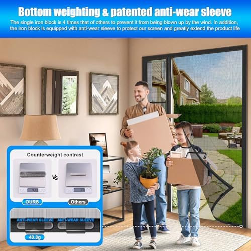 Magnetic Screen Door 72 x 80 in, Thicker 265g/㎡ Mesh, Reversible Left Right Side Opening Wide Magnetic Screen Door, Upgraded-Model Full Strip Magnets for Sliding & French Doors