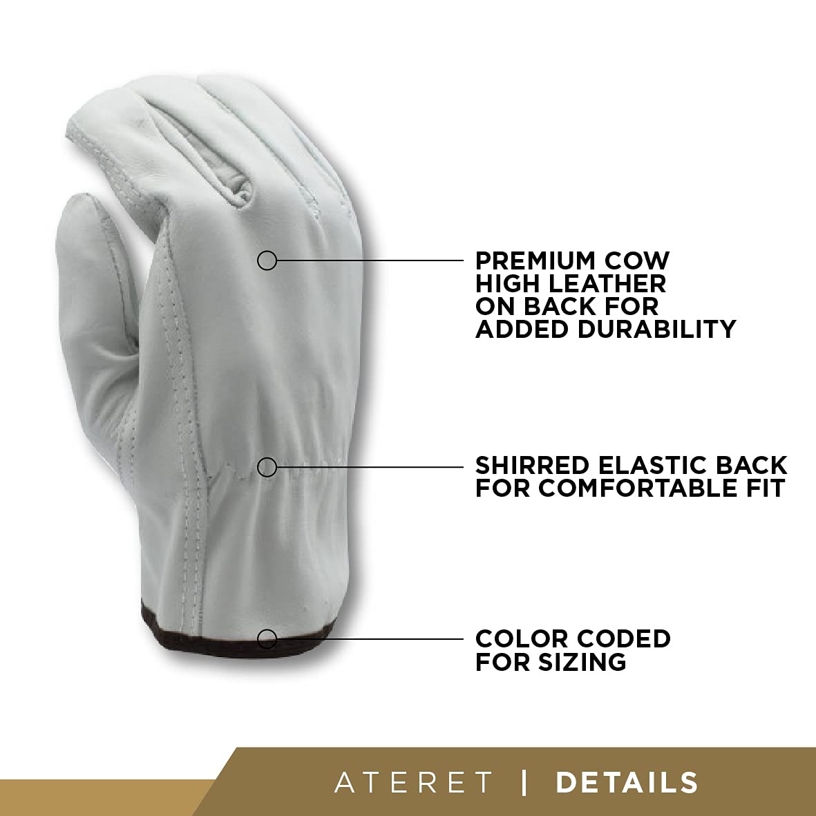 ATERET 120 Pairs Medium Heavy Duty Durable Cowhide Leather Work Gloves I Driver Gloves for Truck Driving, Warehouse, Gardening, Farming