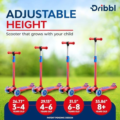 3-Wheel Kids Scooter - Lean-to-Steer Technology, Adjustable Height Handlebar, Anti-Slip Deck, Scooter for Boys & Girls Ages 3+, Child Safety Approved, Support Riders Up To 165 lbs, Red and Blue