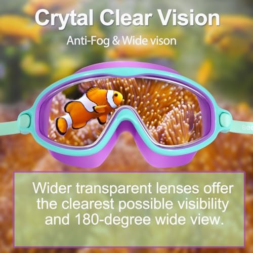Seago Swim Goggles 2 Pack Anti-Fog Anti-UV Wide View Swimming Goggles for Kids 3-15