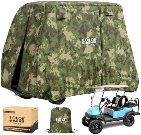 10L0L 2/4/4+2 Passenger Golf Cart Cover Fits for Yamaha EZGO Club Car, 420D Waterproof Durable Polyester Golf Cart Cover with Three Zipper Doors Windproof Sunproof - Black/Army Green/Sliver