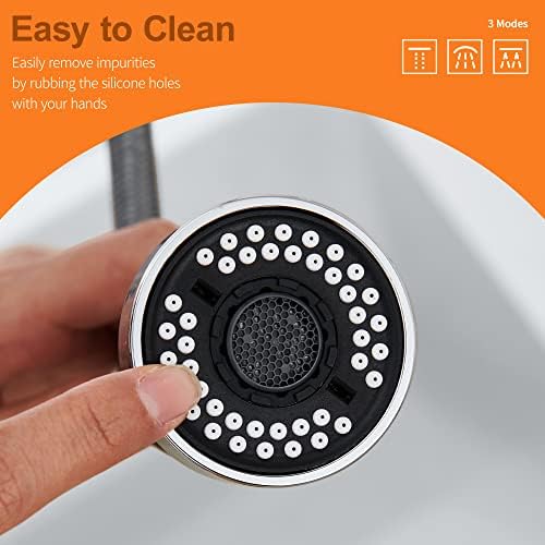 Kitchen Faucet Head Replacement with 15 Adapters, 3 Function Pull Down Kitchen Faucet Spray Head, Pull Out Kitchen Sink Tap Sprayer Nozzle, Chrome, Plastic