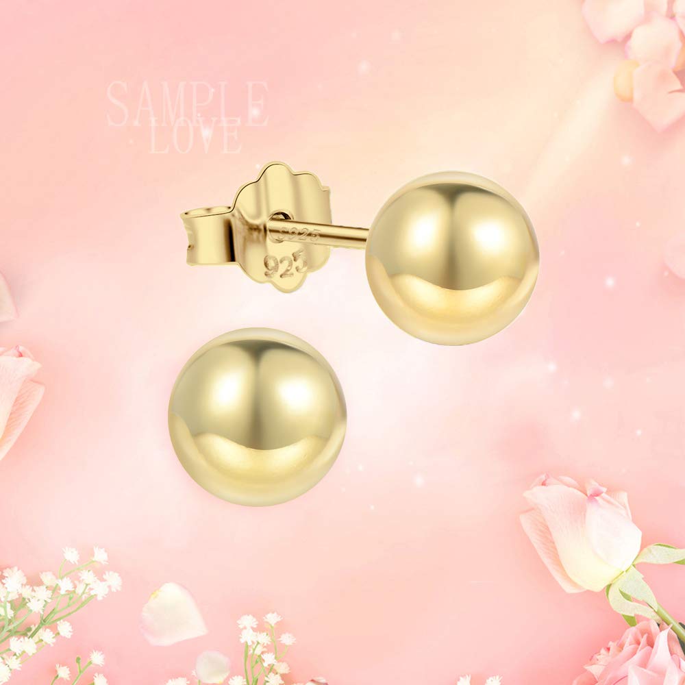 CUTEFEEL 18K Gold Plated Sterling Silver Ball Stud Earring for Women(7mm)