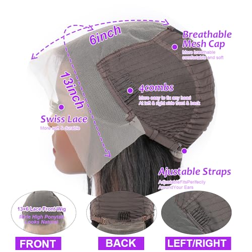 30 Inch Deep Wave Lace Front Wigs Human Hair 200% Density 13x6 HD Transparent Lace Front Wigs Pre Plucked Deep Curly Human Hair Wigs for Women Deep Wave Frontal Wig with Baby Hair Natural Color