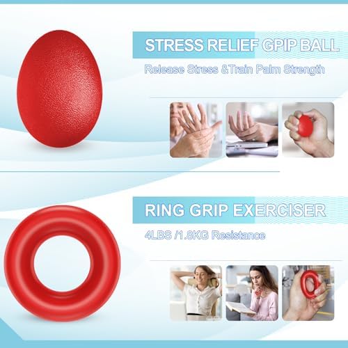 Grip Strength Trainer(5 Pack) with Finger Exerciser, Hand Grip Strengthener, Finger Stretcher,Grip Ring & Stress Relief Ball for Muscle Building and Injury Recover with Carry Bag