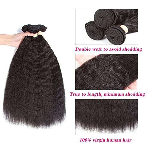 Kerriana Yaki Human Hair Bundles 100% Unprocessed Brazilian 3 Bundles 14 16 18 inch Kinky Straight for Black Women
