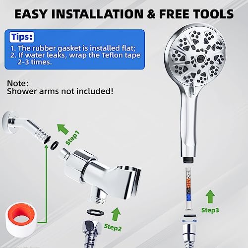 5"Filtered Shower Head with Handheld, High Pressure 10 Spray Settings, 59"Stainless Steel Shower Hose&360° Adjustable Bracket, Quadruple Filtration Design to Improve Water Quality & Bathing Healthier