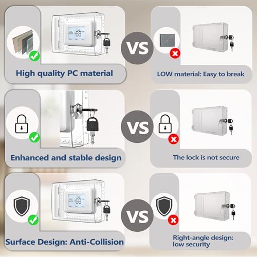 Large Thermostat Lock Box Cover with Key, Clear Thermostat Cover with Lock Compatible With Honeywell Home Thermostat On Wall, AC Lock Box Cover with Key Fits Thermostats 5"H x 6" W or Smaller