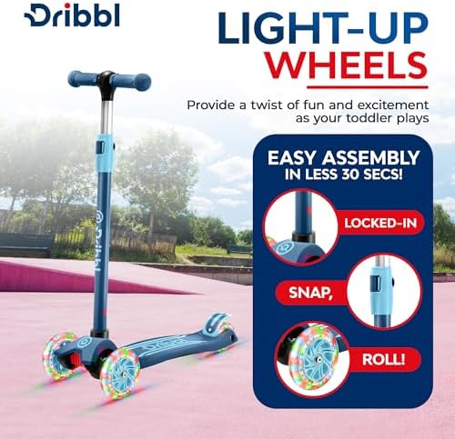 3-Wheel Kids Scooter - Lean-to-Steer Technology, Adjustable Height Handlebar, Wide Anti-Slip Deck, Scooter for Boys & Girls Ages 3+, Child Safety Approved, Support Riders Up to 165 lbs, Blue