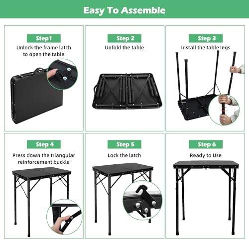 Small Metal Folding Table, Picnic Camping Side Table for Outdoor Garden Patio - Portable Lightweight, Compact & Height Adjustable Grill Stand BBQ