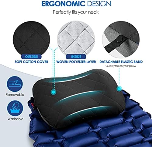 Hikenture Camping Pillow with Removable Cover - Ultralight Inflatable Pillow for Neck Lumbar Support - Upgrade Backpacking Pillow - Washable Travel Air Pillows for Camping, Hiking, Backpacking