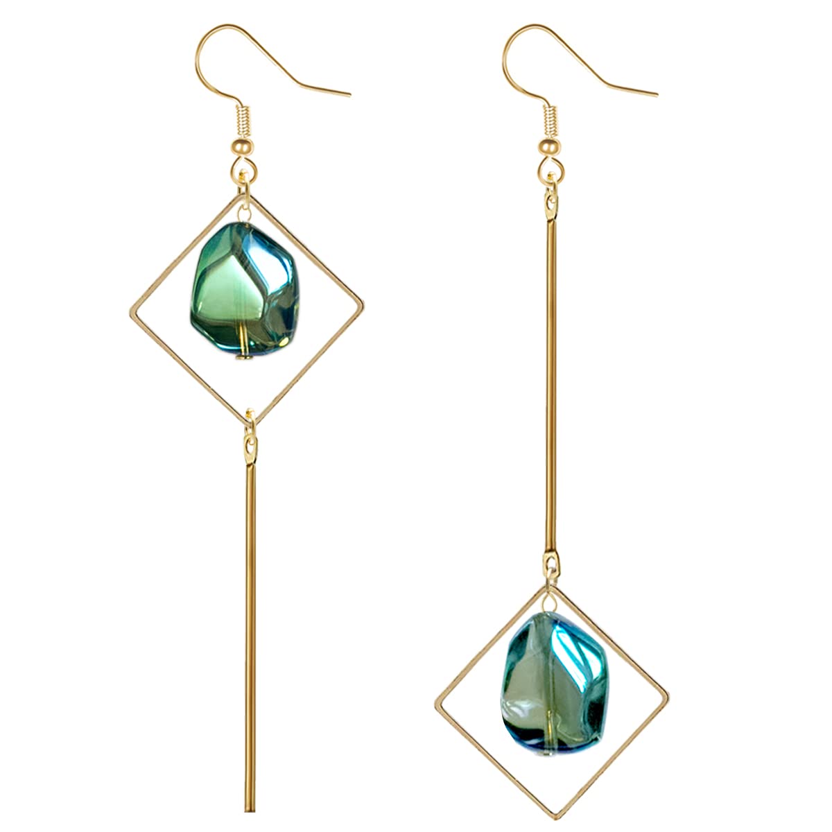Mismatch Asymmetry Colorful Glass Drop Dangle Earrings