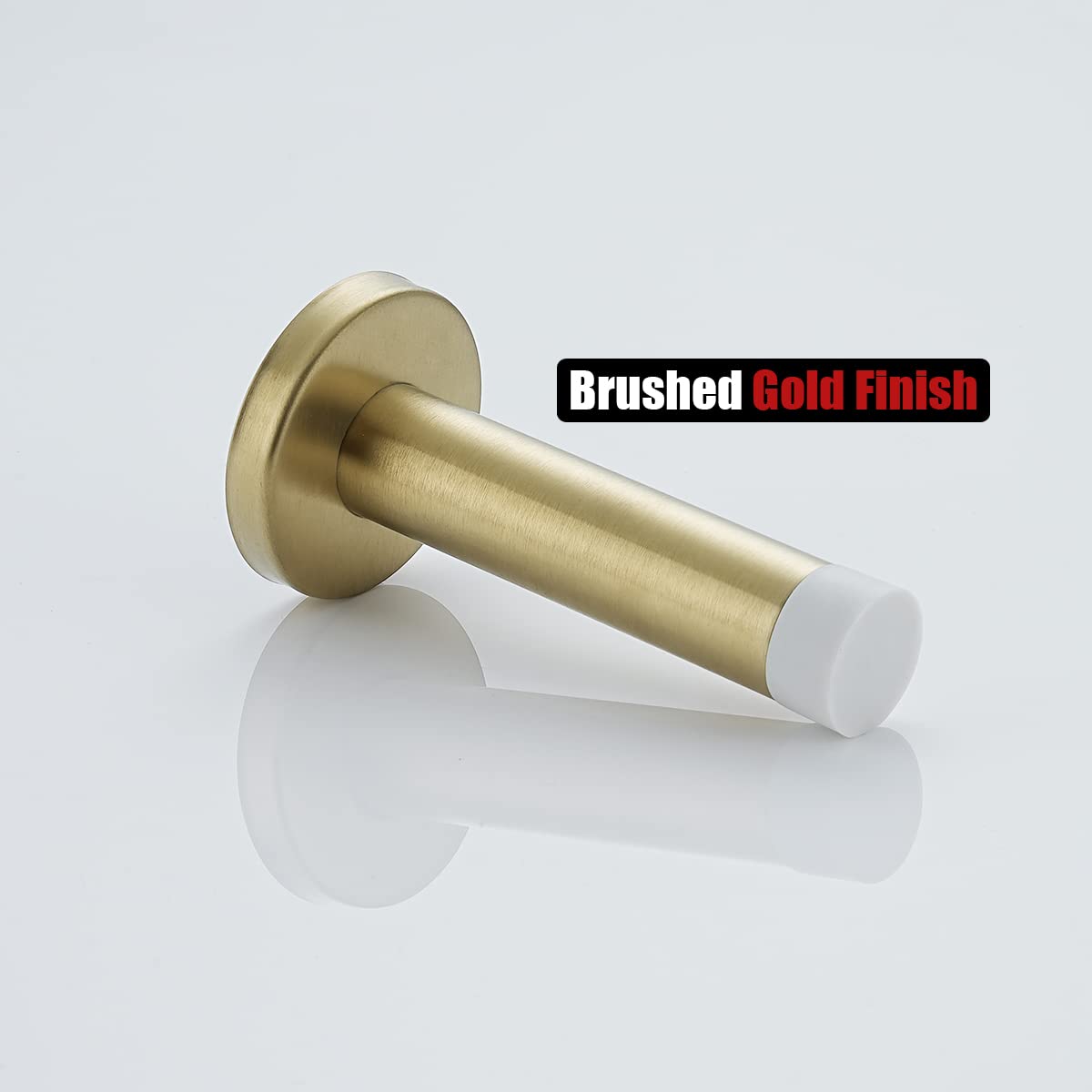 JQK Door Stopper Gold, 304 Stainless Steel Thicken 1mm Sound Dampening Door Stop Bumper Wall Protetor 4 Pack, Brushed Gold White Tip, DSB5-WG-P4