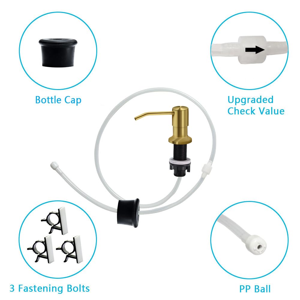 Soap Dispenser for Kitchen Sink, Countertop Sink Soap Dispenser Pump, 47" Silicone Extension Tube Connect to The Soap Bottle Directly, Say Goodbye to Frequent Refills (Golden)