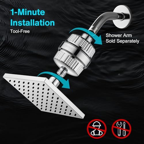 Cobbe High Pressure Filtered Shower Head Combo, Rain Shower Head with 20 Stage Shower Head Filter for Hard Water - Adjustable Replacement Remove Chlorine and Harmful Substances, Chrome