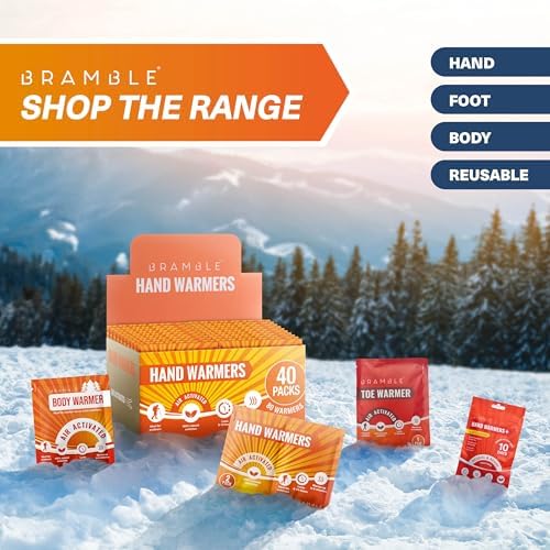 Bramble Hand Warmers Disposable Bulk Up to 10 Hours of Heat for Cold Weather, Ski, Camping & Outdoor Activities | Air Activated Instant Heat Packs for Body, Feet, Adult & Kids