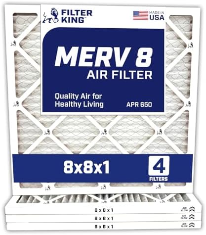 Filter King 8x8x1 Air Filter | 4-PACK | MERV 8 HVAC Pleated A/C Furnace Filters | MADE IN USA | Actual Size: 8 x 8 x .75"