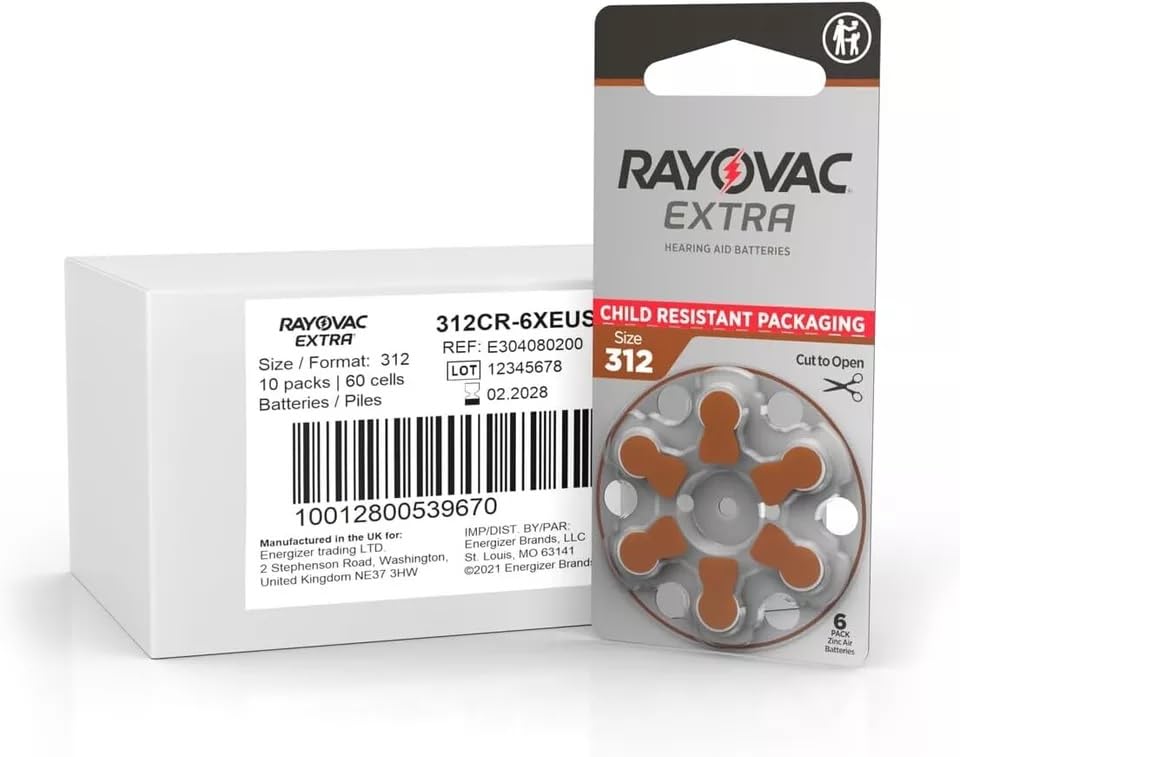 Rayovac Size 312 Extra Advanced Mercury Free Hearing Aid Batteries + Battery Holder Keychain Kit (120 Batteries)