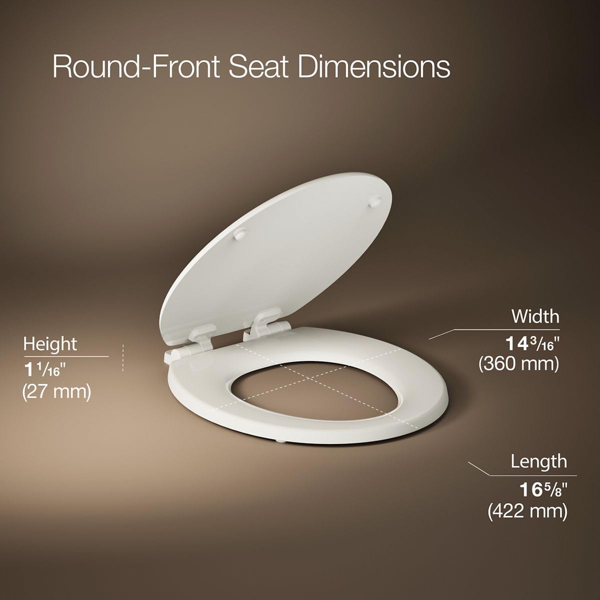 KOHLER Stonewood Quiet-Close, Round Toilet Seat Soft Close, Durable Wood, Easy Installation, Universal Fit, Home Essentials, Biscuit Finish, K-20467-96 (Pack of 2)