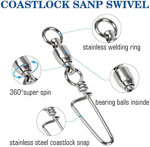 AMYSPORTS High Strength Fishing Snap Swivels Ball Bearing Swivels Stainless Fishing Swivels Saltwater Corrosion Resistance Barrel Swivel for Freshwater Fishing