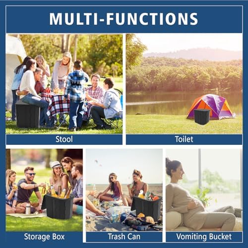 Hapoon XL Portable Folding Toilet with Lid - Travel Portable Potty for Adults, 12 Toilet Bags, 12 Pack Liquid Waste Gel