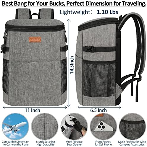 Camping Cooler Backpack 30 Cans, Soft Backpack Coolers Insulated Leak Proof Travel Cooler Bag Waterproof Lunch Picnic Beach Work Trip Thermal Bag Drink Beverage Beer Bag Cooler