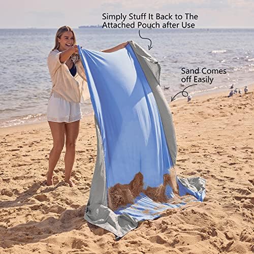 WEKAPO Beach Blanket Sandproof Waterproof, Extra Large Beach Mat, Oversized & Compact Sand Free Mat Quick Drying, Lightweight & Durable with 6 Stakes & 4 Corner Pockets