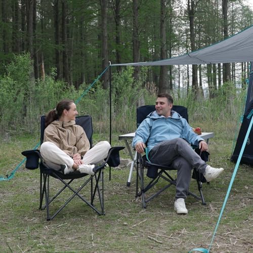 TIMBER RIDGE Oversized Folding Camping Chair Support 550 LBS, Heavy Duty Portable Chairs with Cup Holder Side Pocket for Lawn, Outdoor Picnic, Fishing, 2 Pack(Navy)
