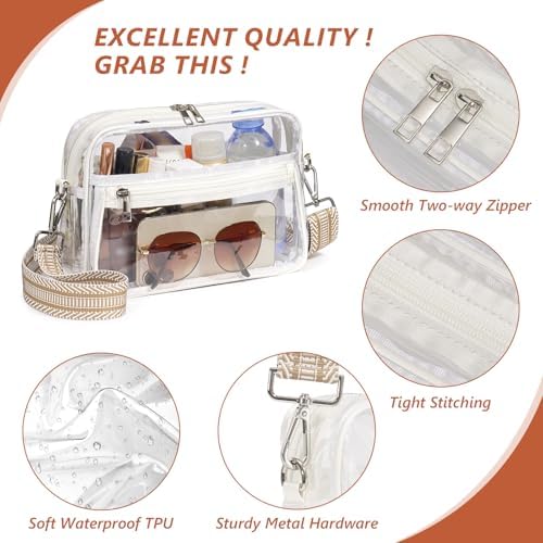 Clear Bag for Stadium Events with 2 Long Straps, See Through Purse for Women Crossbody Bag Concert Stadium Approved