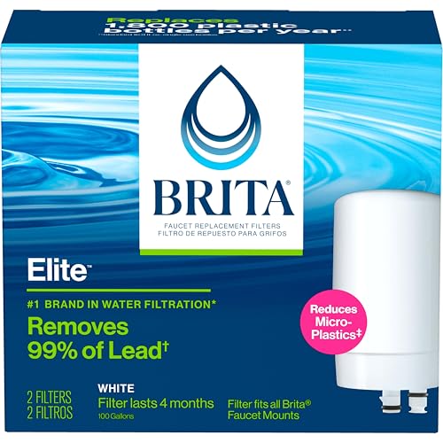 Brita Faucet Mount Water Filter for Sink, Removes 99% of Lead, Elite Filtration System, Includes 2 Replacement Filters, White