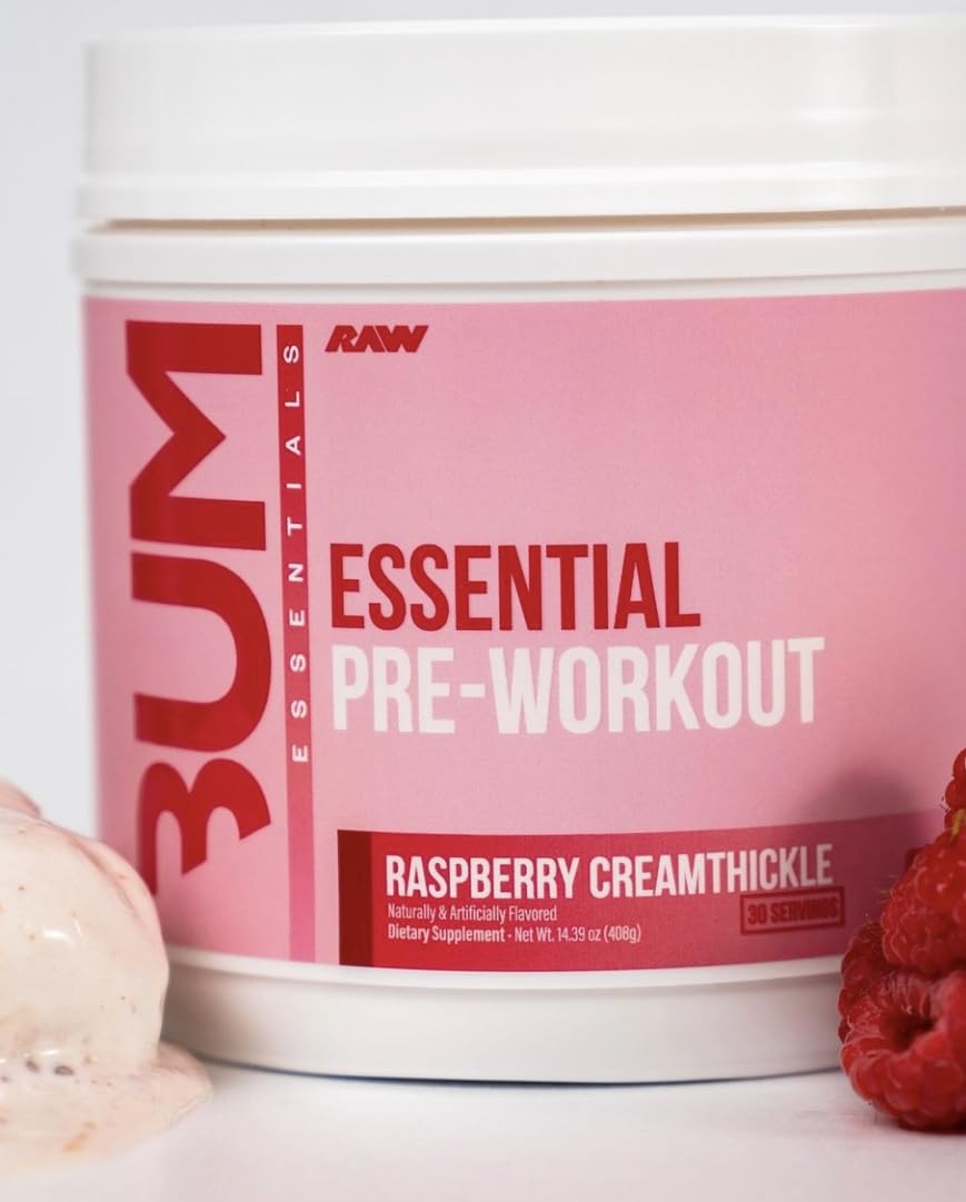 RAW Essential Pre-Workout Powder (Rathberry Creamthickle) - Chris Bumstead Sports Supplement for Men & Women - Preworkout Energy Powder with Caffeine, L-Citrulline, L-Tyrosine, & Beta Alanine Blend
