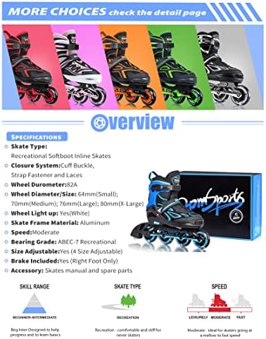 2PM SPORTS Vinal Girls Adjustable Flashing Inline Skates, All Wheels Light Up, Fun Illuminating Skates for Kids Men Adult Women and Boys