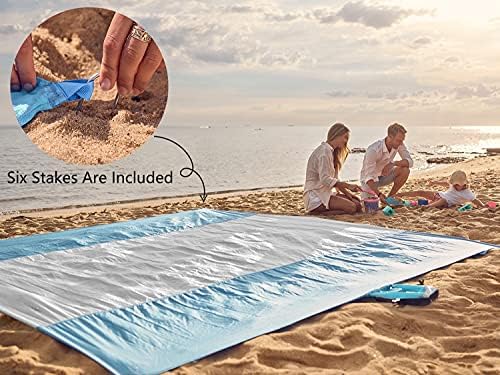 WEKAPO Beach Blanket Sandproof Waterproof, Extra Large Beach Mat, Oversized & Compact Sand Free Mat Quick Drying, Lightweight & Durable with 6 Stakes & 4 Corner Pockets
