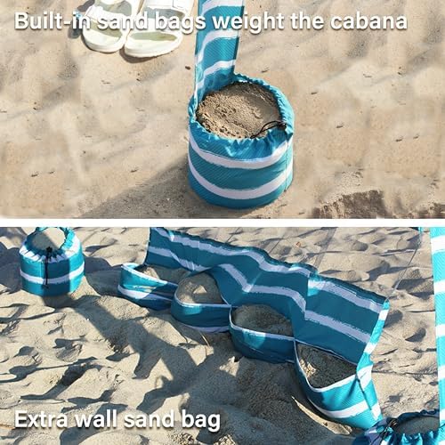 AMMSUN Beach Cabana, 6.2'×6.2' Beach Canopy, Easy Set up and Take Down, Cabana Tent with Sand Pockets, Instant Sun Shade with Side Wall, Turquoise