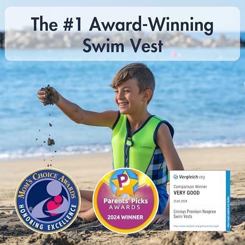 Limmys Premium Kids Swim Vest - Toddler Swim Jacket and Buoyancy Swimming Aid - Modern Design Swimming Vest for Boys, Girls and Babies - Drawstring Bag Included