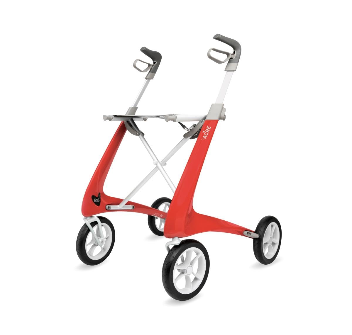 byACRE Carbon Ultralight Rollator Walker with Organizer Bag, Red, Regular Track