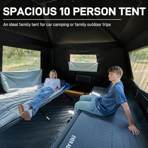 EVER ADVANCED 10 Person Camping Blackout Tent, Multi Room Tent for Family, Large Tents with Rainfly and Carry Bag, 2 Doors, Water-Resistant, 14ft x 10ft x 84in