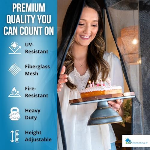 Fenestrelle Magnetic Screen Door for French & Sliding Door, Large Pet & Kids, Keep Bugs Out, Heavy Fiberglass Mesh, Self Closing Continuous Magnetic Seal (Fits Door Size 70"x80", White Trim)