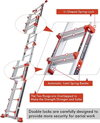 Ladder, A Frame 5 Step Ladder Extension, 17 Ft Anti-Slip Multi Position Ladder, Storage Folding Ladder, 330 lbs Security Load Telescoping Aluminum Ladders for Stairs Home Indoor Outdoor Roof